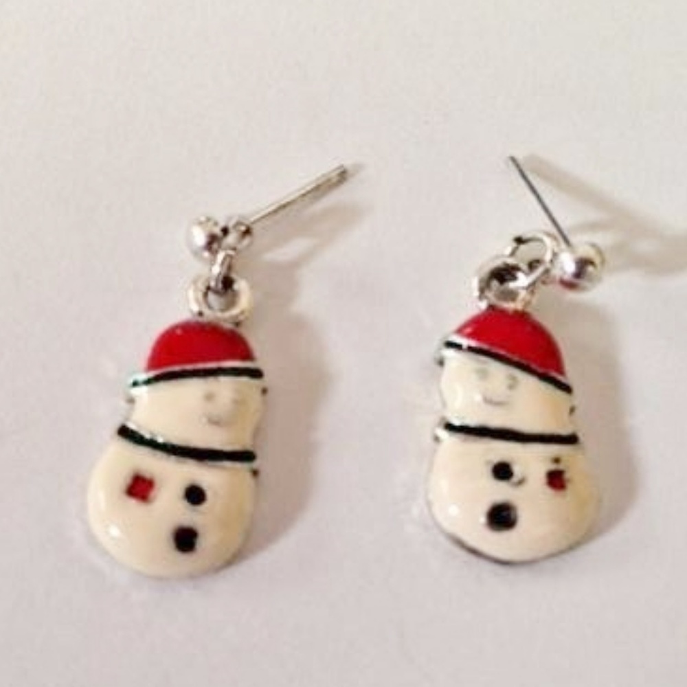 Snowman Earrings Dangle Posts Christmas Vintage